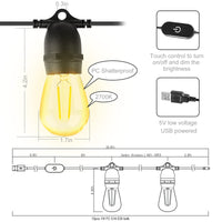 1 x RAW Customer Returns ROMANJOY LED fairy lights outdoor dimmable with touch control 7.5M 24.6FT USB power with 10 1W LED bulbs S14 2700K warm white IP44 weatherproof PC fairy lights outdoor with bulbs for camping and tents - RRP €30.24