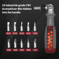 1 x RAW Customer Returns HOUSERAN 10-in-1 ratchet screwdriver, screwdriver ratchet, screwdriver with bits in the handle, with 90 degree adjustment, for electrical and electronic applications, slotted Phillips Torx - RRP €20.11