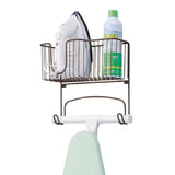 1 x RAW Customer Returns mDesign metal ironing board holder wall mount plus basket for irons and accessories space-saving organization system for hanging up ironing boards silver - RRP €27.19