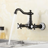 1 x RAW Customer Returns 360 Rotatable Wall Mounted Kitchen Faucet Brass Antique Wall Mounted Double Lever Sink Faucet Wash Basin Faucet Water Tap Wall Mounted Wash Basin Faucet Retro Wash Basin Mixer for Kitchen Black  - RRP €52.22