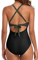 1 x RAW Customer Returns jakloz Swimsuit Women V Neck Lace Up Swimwear Swimsuit Tummy Control Cut Out One Piece Beachwear Swimsuit Green, XL  - RRP €31.98