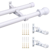 6 x Brand New Double Curtain Rods for Windows 30-44 inch, 1 inch Heavy Duty Double Window Rods - Adjustable Decorative White Curtain Rod for Sliding Glass Door, Patio, Bedroom, Kitchen, Bathroom - RRP €151.8