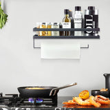 15 x Brand New Roselee Spice Rack No Drilling, Spice Rack Wall with Kitchen Roll Holder and 4 Removable Hooks Kitchen Shelf Hanging Spice Rack for Gluing or Drilling for Kitchen Bathroom Cupboard Door Black 35cm - RRP €302.4