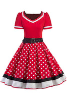 1 x RAW Customer Returns AXOE Women s Audrey Hepburn Polka Dot Rockabilly Dress Red, Size 44, 4XL - RRP €39.31