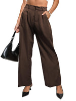 1 x RAW Customer Returns HAWILAND Women s business trousers - suit trousers with wide legs, wide Y2k trousers, high waist wide leg trousers, pleated trousers, leisure trousers 1, brown M - RRP €29.23