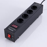 1 x RAW Customer Returns Pailvens line filter power strip HiFi, 4-way interference filter socket with LCD display, surge protection, load protection up to 15 A, multiple socket for speakers, CD DVD player, black - RRP €70.58