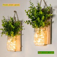 1 x RAW Customer Returns DYBOHF Mason Jar Light, 2 Pack , Rustic Wall Decoration, Fairy Lights in Glass, Green Fake Plant, Living Room Wooden Decoration with, Warm White Garden Hanging Lights for Outdoors Remote Control  - RRP €29.74