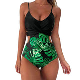 1 x RAW Customer Returns Yutdeng Women s Swimsuit with Decorative Cutouts Wrap Look Lace Up Bikini One Piece Swimwear Tummy Control Cut Out Crossover Beachwear Printed One Piece Bikini with Straps Adjustable,Green,S - RRP €18.68