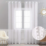 1 x RAW Customer Returns MIULEE Curtains with pompoms-Pretty white pompom curtains for children s rooms, girls, girls rooms, transparent curtains with eyelets, bedroom living room curtain with pompoms, 2 x H 225 x W 140 cm - RRP €25.49