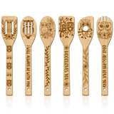 1 x RAW Customer Returns GLOBLELAND 6-piece owl bamboo cooking utensil set made of wood with engraving, cooking spoon set, carving, bamboo spatula set, wooden cooking spoon for the kitchen, fun housewarming gift - RRP €20.4