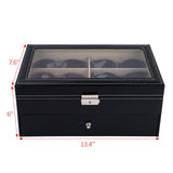 1 x RAW Customer Returns AUTOARK Glasses Storage and Sunglasses Drawer, Lockable, Made of Leather, 12 Pieces, Black, AW-023 - RRP €39.98