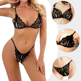 1 x Brand New HOTSO women s lingerie set lace lingerie set erotic bra and panties set halter underwear set women v-neck lingerie, black - RRP €27.6