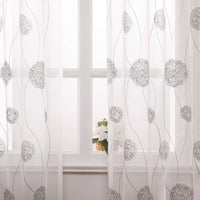 1 x RAW Customer Returns MIULEE curtains with floral embroidery, curtains white with gray pattern for living room, bedroom curtain, transparent with eyelets, set of 2 voile flowers, transparent curtains, each H 225 x W 140 cm - RRP €29.49