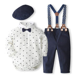 1 x RAW Customer Returns Volunboy Baby Boys Suit Set Clothing Shirt with Bow Tie Suspenders Pants Romper Suit 12-18 Months, White Boat, Size 80  - RRP €36.99