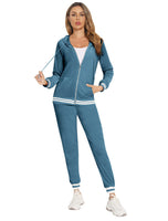 1 x RAW Customer Returns Enjyam Women s Nicki Jogging Suit Cozy 2-Piece Velour Tracksuit Sporty Warm House Suit Set for Autumn Winter, Blue, L - RRP €39.99