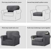 1 x Brand New MINGPINHUIUS Armchair Covers 1 Seater 3 Piece Set - Super Soft Thick Stretch Velvet Sofa Slipcovers Armchair Cover with Separate 1 Backrest Cover and 1 Seat Cushion Cover for Living Room - RRP €62.9