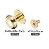 1 x Brand New sourcing map 12mm Ball Head Studs Rivets Screws Backs 15Pack Round Head Button Nipple Rivet for DIY Leather Craft Handbag Belt Light Gold - RRP €9.99