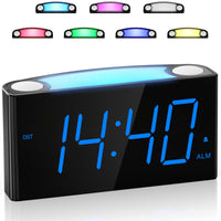 1 x RAW Customer Returns Loud Digital Alarm Clock, Large LED Display, 7-Color Night Light, Dimmer, 2 USB Charging Ports, 12 24 H, Power Socket, Battery Backup for Heavy Sleepers Kids Teens Boys Girls Seniors - RRP €24.99