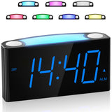 1 x RAW Customer Returns Loud Digital Alarm Clock, Large LED Display, 7 Color Night Light, Dimmer, 2 USB Charging Ports, 12 24H, Socket, Battery Backup for Heavy Sleepers Kids Teens Boys Girls Seniors - RRP €24.86