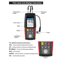 1 x RAW Customer Returns BuyWeek Ultrasonic Thickness Gauge, WT100A Digital Ultrasonic Thickness Gauge Handheld Ultrasonic Thickness Gauge Measuring Range 1-225 mm - RRP €120.29