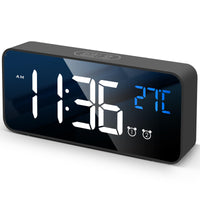 1 x RAW Customer Returns V fa Digital Alarm Clock, LED Digital Clock, Alarm Clock, Temperature Snooze 2 Alarm 12 24 Hours USB Charging Port, 13 Music Data, Black - RRP €20.4