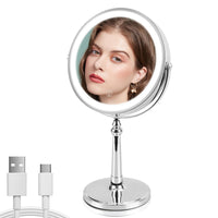 1 x RAW Customer Returns WITFAMILY cosmetic mirror with lighting with 10x magnification, 9 inch magnifying mirror with light, rechargeable double-sided makeup mirror with lighting for bathroom silver  - RRP €40.33