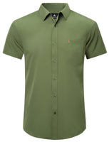 1 x Brand New JACKETOWN Shirt Men s Short Sleeve Summer Shirt Slim Fit Plain Embroidery Stripes with Chest Pocket Leisure Shirt Men Men s Shirts Casual Green 3XL - RRP €33.26