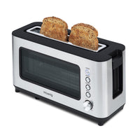 1 x RAW Customer Returns H.Koenig VIEW7 vintage stainless steel 2 slices 6 browning levels defrost function bread rolls, toast easy cleaning 1200 W, glass, 37x19x15 cm - RRP €66.58