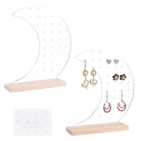 1 x RAW Customer Returns PandaHall 2 Sets Acrylic Earring Stand Earring Organizer with 40 Holes Moon Shape with Wooden Base Clear Earring Holder Jewelry Display Board for Retail Exhibition Sales - RRP €20.4