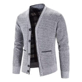 1 x RAW Customer Returns Shuanghao Men s Autumn-Winter Knitted Jumper Sweatshirt Jacket Cardigan - Leisure Fashion Classic Fleece Lining Warm Comfortable Outdoor Men s V-Neck Knitted Jacket Jumper Coat Light Gray XXL - RRP €38.4