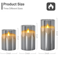 1 x RAW Customer Returns SUNNEST LED candles flameless in glass, battery-operated, with remote control and timer function, realistic, warm light with flame shaking effect, set of 3 wax pillar candles, grey - RRP €20.99