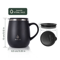 1 x RAW Customer Returns Ideus Coffee Mug 16 oz Double Wall Vacuum Insulated Stainless Steel Coffee and Tea Mug with Non-Slip Handle and Large Capacity Sliding Module Lid Black  - RRP €24.99