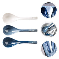 3 x Brand New YARNOW Set of 3 Large Asian Soup Spoons for Matching or Grating Pasta, White and Blue - RRP €82.8