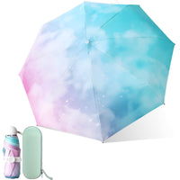 1 x RAW Customer Returns Mini Travel Windproof Umbrella with Capsule Case Compact 8 Ribs Rainbow UV Protection for Men Women 96 x 56cm Open 19cm Closed Green - RRP €24.0