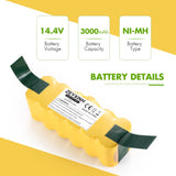 1 x RAW Customer Returns ZEYXINH Replacement Battery,14.4V 3000mAh Ni-Mh Battery for iRobot Roomba 500 600 700 800 Series 500 510 520 531 535 540 550 560 570 580 595 620 650 660 700 720 750 770 780 790 800 850 870 880 - RRP €32.35