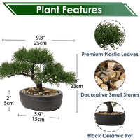 1 x RAW Customer Returns Artificial Bonsai Lifelike Artificial Plant Artificial Tree Bonsai Cedar Pine Podocarpus Plastic Plant Artificial Plant with Ceramic Planter in Black for Bathroom Decoration Desktop Office Windowsill - RRP €33.26