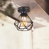 1 x RAW Customer Returns TOKIUS ceiling lamp, 16CM vintage ceiling light in industrial design retro E27 lamp made of iron cage pendant light black 2 pieces  - RRP €22.14