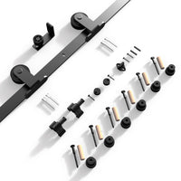 4 x RAW Customer Returns CCJH 1.8m 6ft sliding door fittings sliding doors sliding door system complete set running rail roller set black for 1 wooden door with floor guide black rails T-shape - RRP €231.68