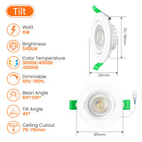 1 x RAW Customer Returns ALUSSO LED recessed spotlight 230V 76mm, 6W tilt recessed spotlight LED flat 25mm 3CCT warm white 3000K natural white 4000K cold white 6500K, recessed spotlight LED dimmable for kitchen bathroom living room 6-pack - RRP €43.04