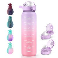 1 x RAW Customer Returns SLUXKE drinking bottle stainless steel 1 liter with time marking, 1L thermos flask with premium leak-proof lid for hot, carbonated and cold drinks PURPLE PINK - RRP €19.96