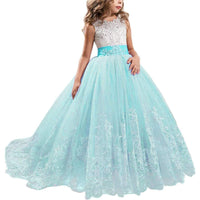 1 x RAW Customer Returns TTYAOVO Princess Dress Girls Elegant Dress Princess Layered Tulle Wedding Dresses Size 160 12-13 Years 406 Blue - RRP €21.73