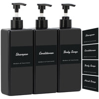 1 x RAW Customer Returns Segus shampoo bottles for filling, 3 pieces 500 ml soap dispenser with pump head, separate waterproof sticker, for multiple filling of shampoo, conditioner, hand disinfectant, black - RRP €18.9