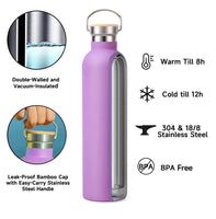 4 x Brand New Zoomers stainless steel bottle 1L, thermal drinking bottle 1L, drinking bottle insulated 8h 12h, BPA free metal drinking bottle 1L for gym, camping, trekking.Cream - RRP €74.72