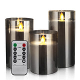 1 x RAW Customer Returns Led Candles Gray, 3 Pieces 10-15CM Led Candles with Timer Function, Outdoor Led Candles Flickering Flame with Glass, Moving Flame Powered by Battery for Birthdays Party, Valentine s Day Decoration - RRP €21.99