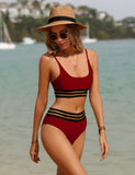 1 x RAW Customer Returns TOMEEK Women s Bikini Set with Mesh Two Piece Swimsuit Push up Padded High Cut Sports Swimwear High Waist Bikinis for Women Wine Red, L  - RRP €31.25