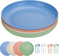 1 x RAW Customer Returns CSYY Large Dinner Plates, 25 cm 10 Inch Plates and Knife Fork Spoon 16 Pieces Unbreakable Camping for 4 People Plastic Tableware in Matching Colors Plastic Picnic Plate Set - RRP €14.99