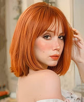 1 x RAW Customer Returns Natural Short Bob Auburn Wigs for Women Straight Straight Wigs Colorful with Bangs Daily Use Synthetic Hair Fashion Wig - RRP €19.88