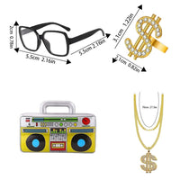 1 x Brand New LOMUG 5 Pack Hip Hop Costumes, Includes Black Fisherman Hat, Inflatable Glasses, Fake Ring, Gold Chain, 80s 90s Rapper Props, Fancy Dress Accessories - RRP €19.2