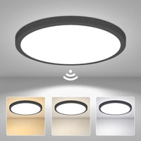 1 x RAW Customer Returns Yafido 28W LED ceiling light with radar and twilight sensor, 30cm 3000K 4000K 6000K black round ceiling lamp with motion detector, flat ceiling light for hallway, stairs, garage - RRP €30.56