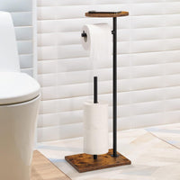 1 x RAW Customer Returns Freestanding toilet paper holder with upper storage compartment, stainless steel toilet paper holder standing, toilet paper stand toilet paper dispenser with storage for 4 spare rolls, brown and black - RRP €21.6